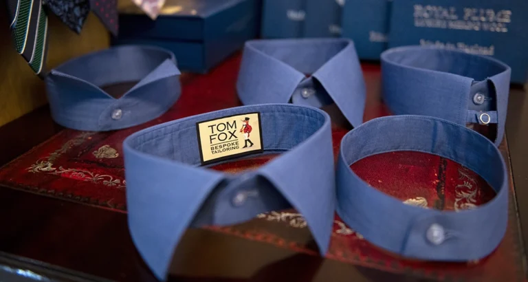 Selection of different styles of collar for a bespoke shirt from Tom Fox Bespoke Tailors
